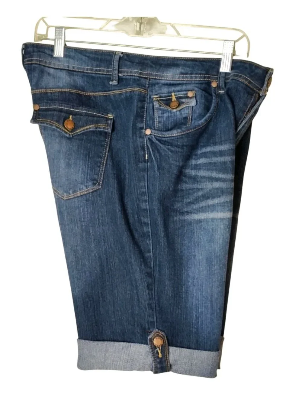 Cato Womens 16 Bermuda Jorts Shorts Rolled Mid-Rise Stretch Denim Whisk Grunge